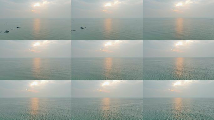 航拍唯美清晨海上日出钦州风景