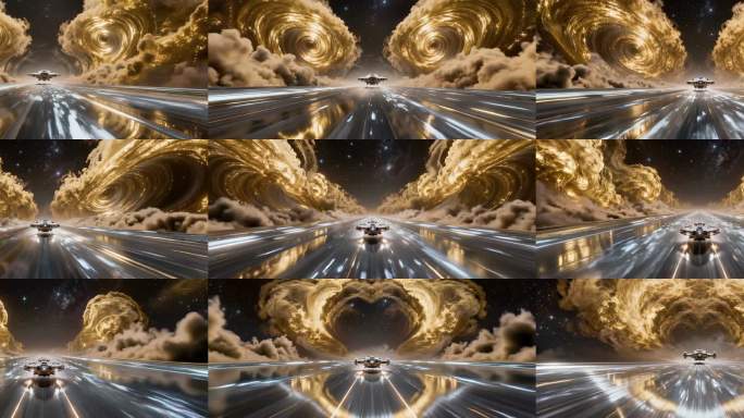金色星云飞船穿梭