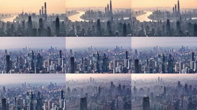 上海城市城建晨雾航拍