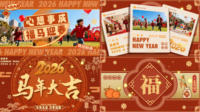 2026春节新年创意马年祝福图文活动视频