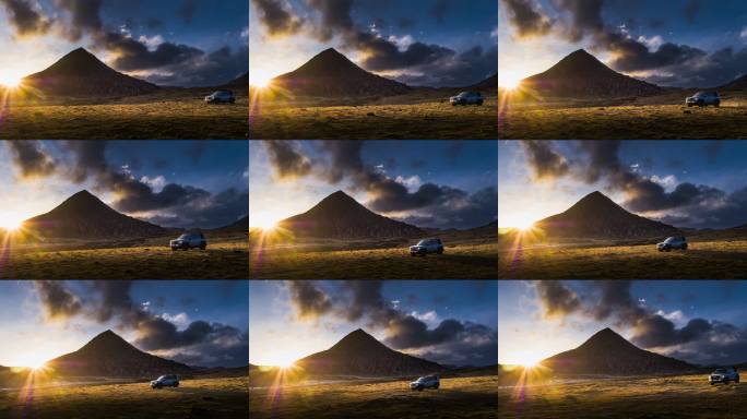 山地越野夕阳剪影