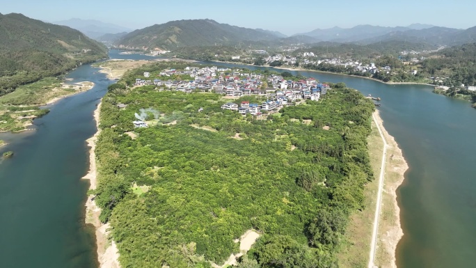 航拍山水古镇全景丹洲古镇柳州三江县丹洲