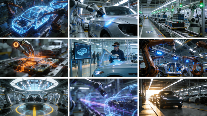 智能汽车工厂生产线 汽车制造机器人作业