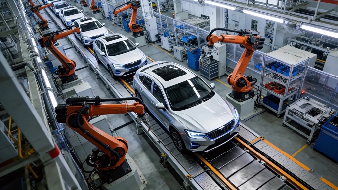 智能汽车工厂生产线 汽车制造机器人作业