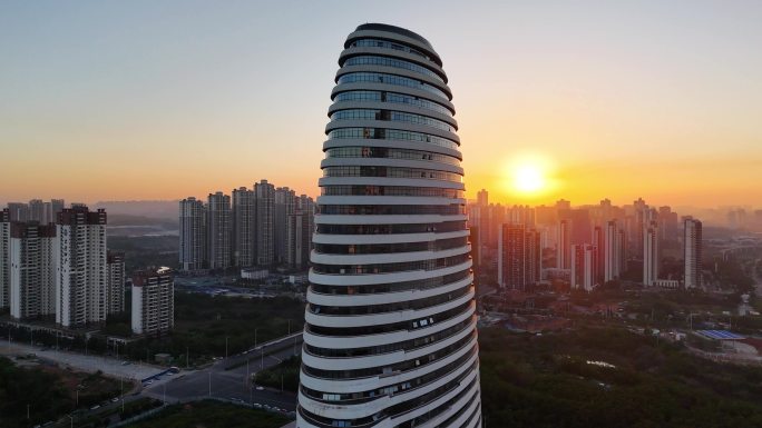 南宁地标日落广西新媒体中心航拍