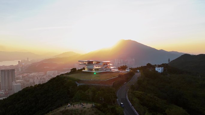 深圳盐田港口云海广场日落晚霞航拍