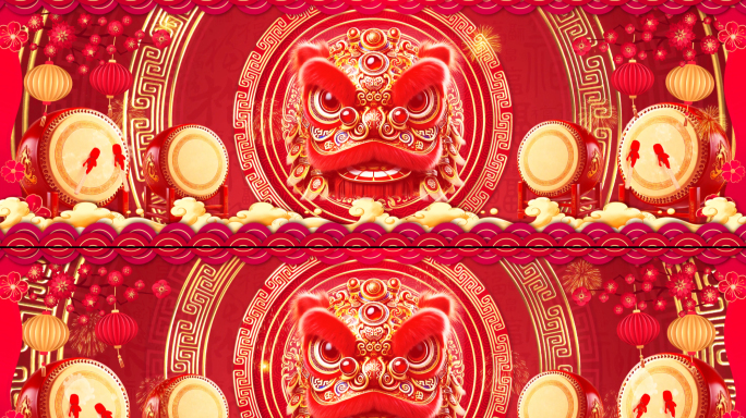 中国风红色喜庆新年舞狮背景