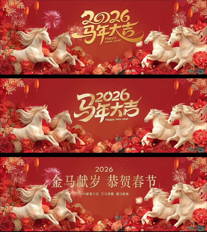 2026马年新年宽屏循环年会KV背景