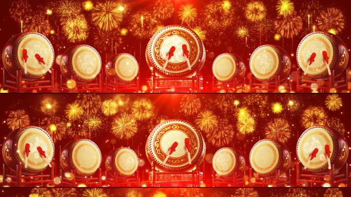 8k宽屏红色喜庆新年打鼓背景