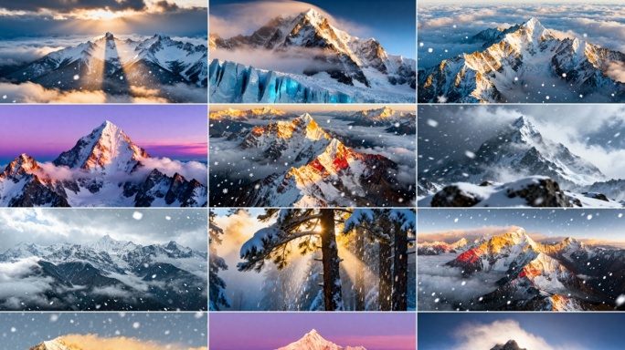 4k雪山合集日照金山冰川雪景风光