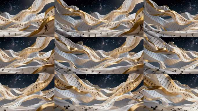 书法纱幔随风扰动