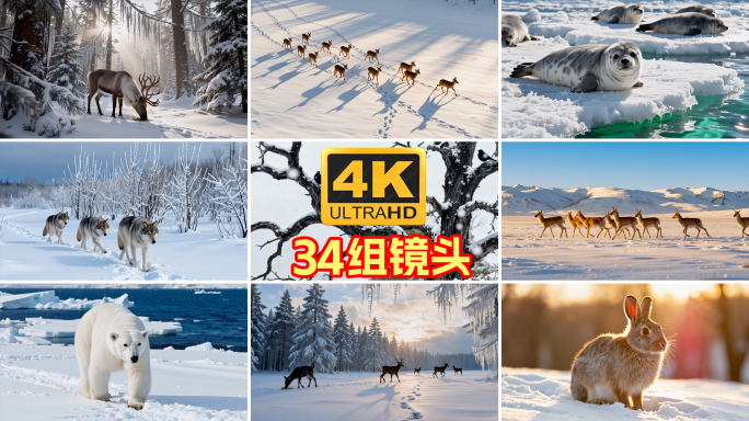 冬季各种野生动物冰雪动物合集