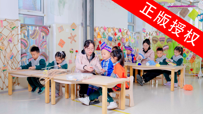 【4k原创】幼儿园学非遗竹编编织扇