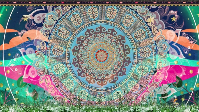 宽屏吉祥幸福少数民族花纹图案国潮舞台背景