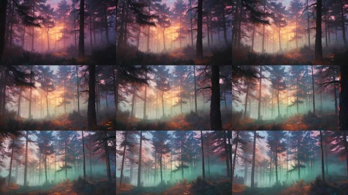梦幻森林霞光背景