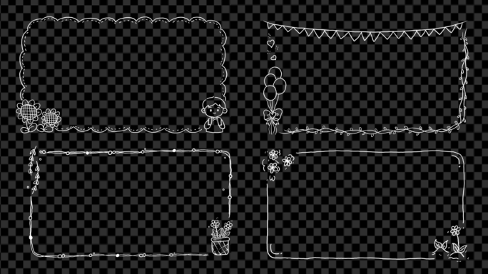 8组手绘抖动线条边框涂鸦简笔画透明卡通