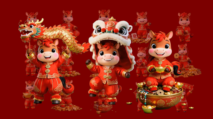 25款卡通马新年喜庆祝福素材