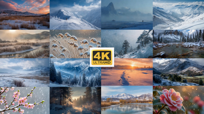 冬日雪景风光 冬季森林雪山河流植物空境