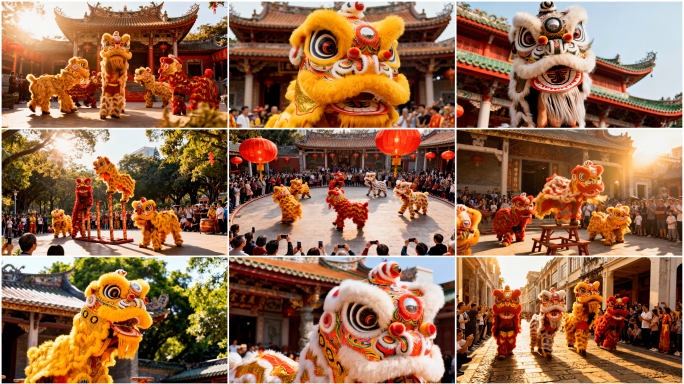 醒狮舞狮岭南国潮年中国风非遗传统民俗