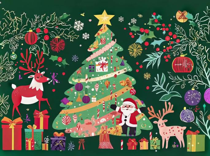 圣诞老人圣诞树圣诞卡通新年礼物一镜到底