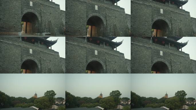 中式城楼与远景古塔