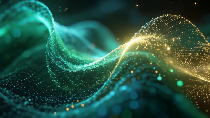 绿色粒子流体抽象粒子波浪科技感一镜到底