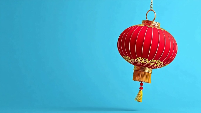 蓝色背景红色灯笼挂饰