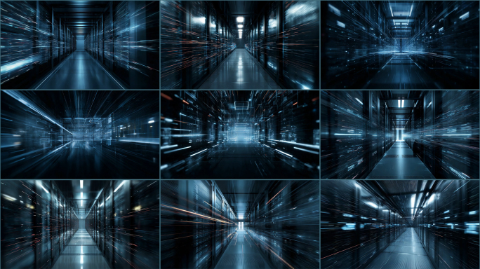 科技感数据中心服务器机房走廊