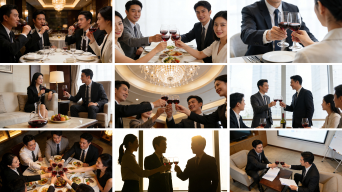 商务人士举杯庆祝瞬间 高端晚宴敬酒社交