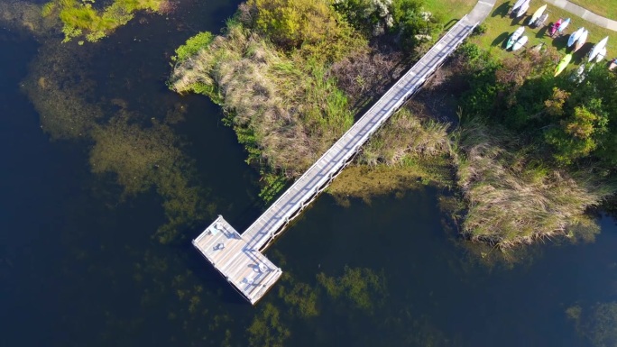 佛罗里达州清水镇池塘上的木制码头/栈桥