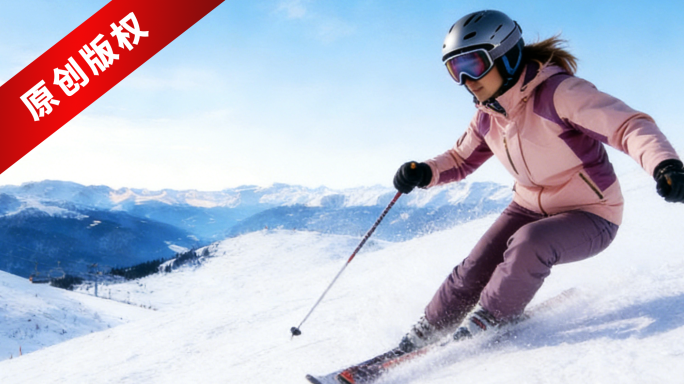 女子高山滑雪运动镜头