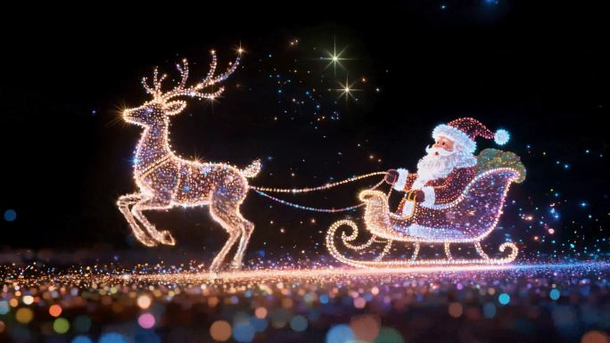 圣诞节圣诞树圣诞老人驯鹿发光粒子梦幻背景