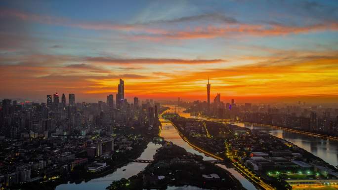 【4K】航拍广州天际线日出延时摄影