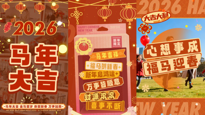 2026马年新年春节创意卡通拜年祝福竖版