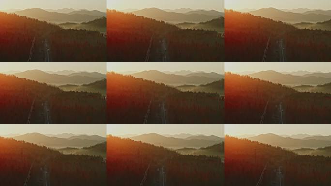 日出红枫山间公路视角