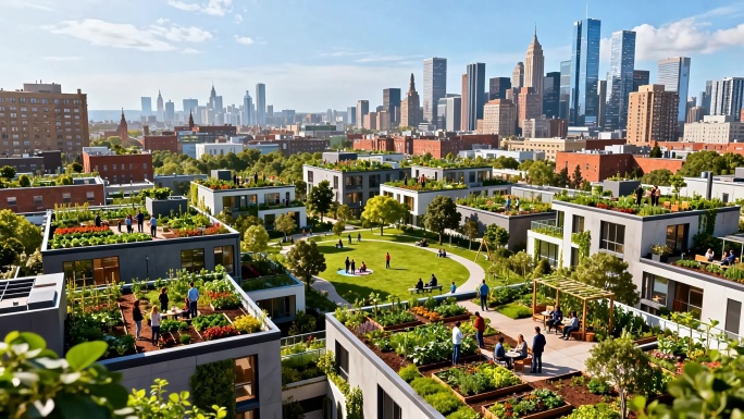 城市屋顶绿色花园景观