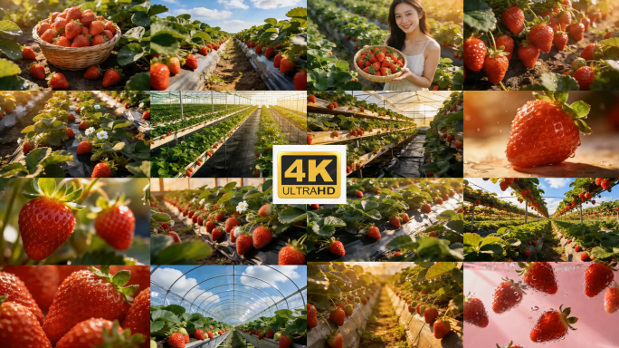 草莓丰收采摘园 草莓大棚种植大丰收