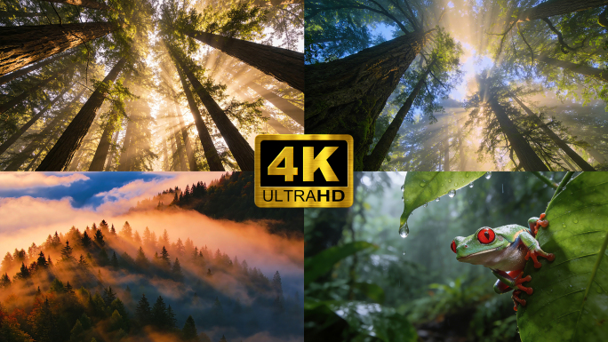 森林航拍延时山脉树云雾唯美雨林动物大自然