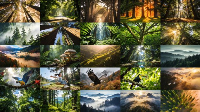 森林航拍延时山脉树云雾唯美雨林动物大自然