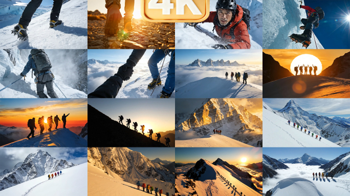 雪山攀登挑战极限登顶日出