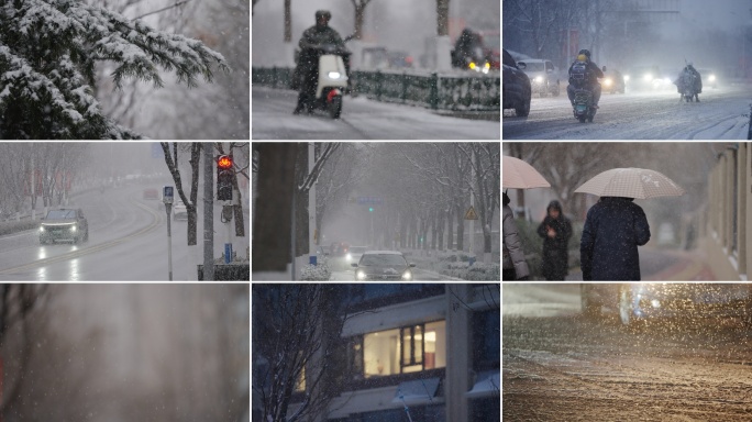 下雪天小雪大雪寒潮冬天行人汽车