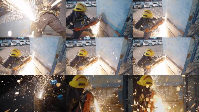 消防员 训练 切割 火花四溅 救援 灭火