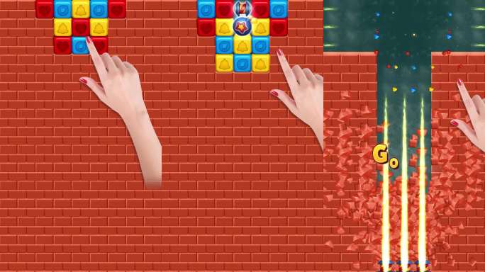 指尖滑动消除砖块动画红黄蓝方块三消墙壁游