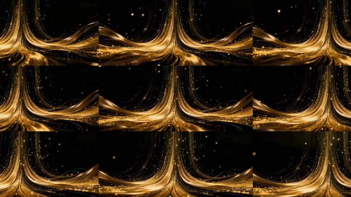 宽屏金色粒子流动效 黑金色流体动态背景