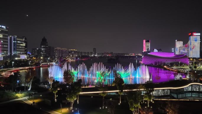 杭州下沙金沙湖音乐喷泉城市夜景观灯光秀