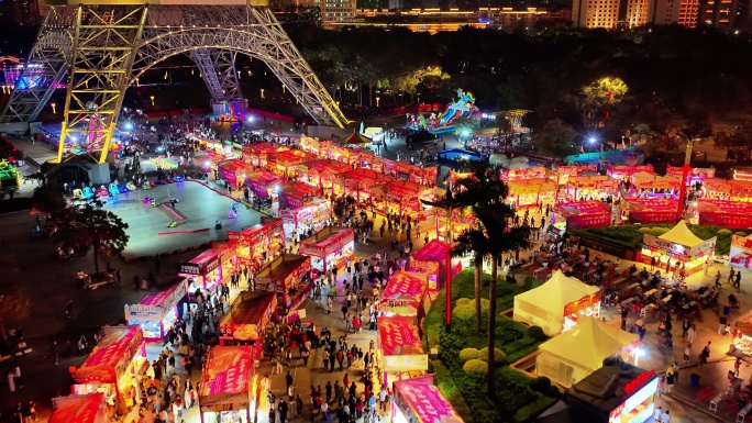 大型夜市美食节 夜间经济航拍
