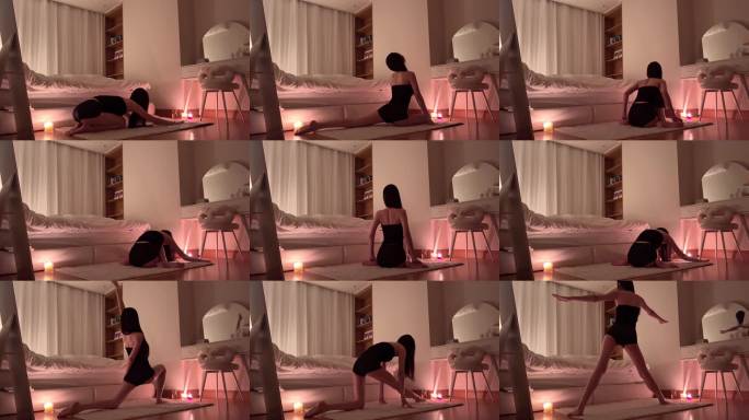 美女瑜伽卧室夜晚瑜伽时光
