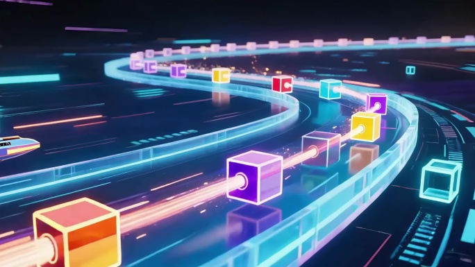 彩色方块穿梭霓虹动感背景
