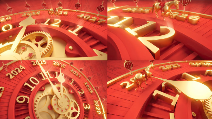 C4D+AE马年新年钟表指针倒计时动画