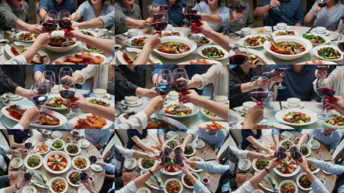 多人聚餐举杯庆祝
